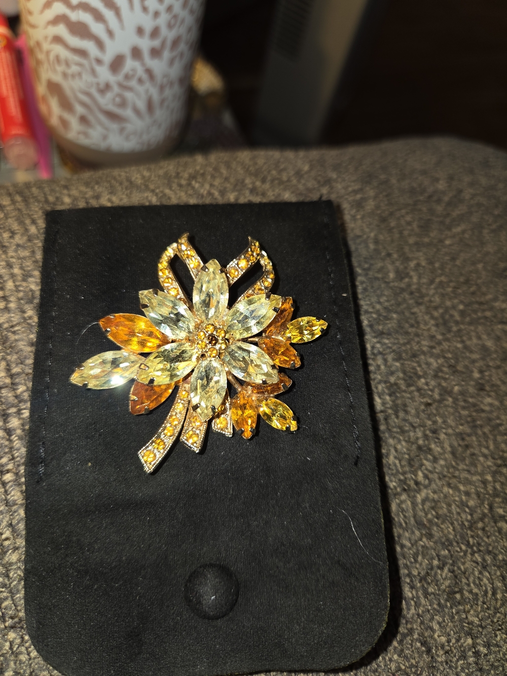 Weiss StampedGold-Tone Citrine & Champagne Crystal Floral Brooch - Women Jewelry